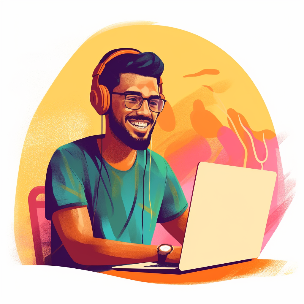 **a remote worker on his computer. Professionnal but smiling --repeat 10 --v 5.1** - Image #1