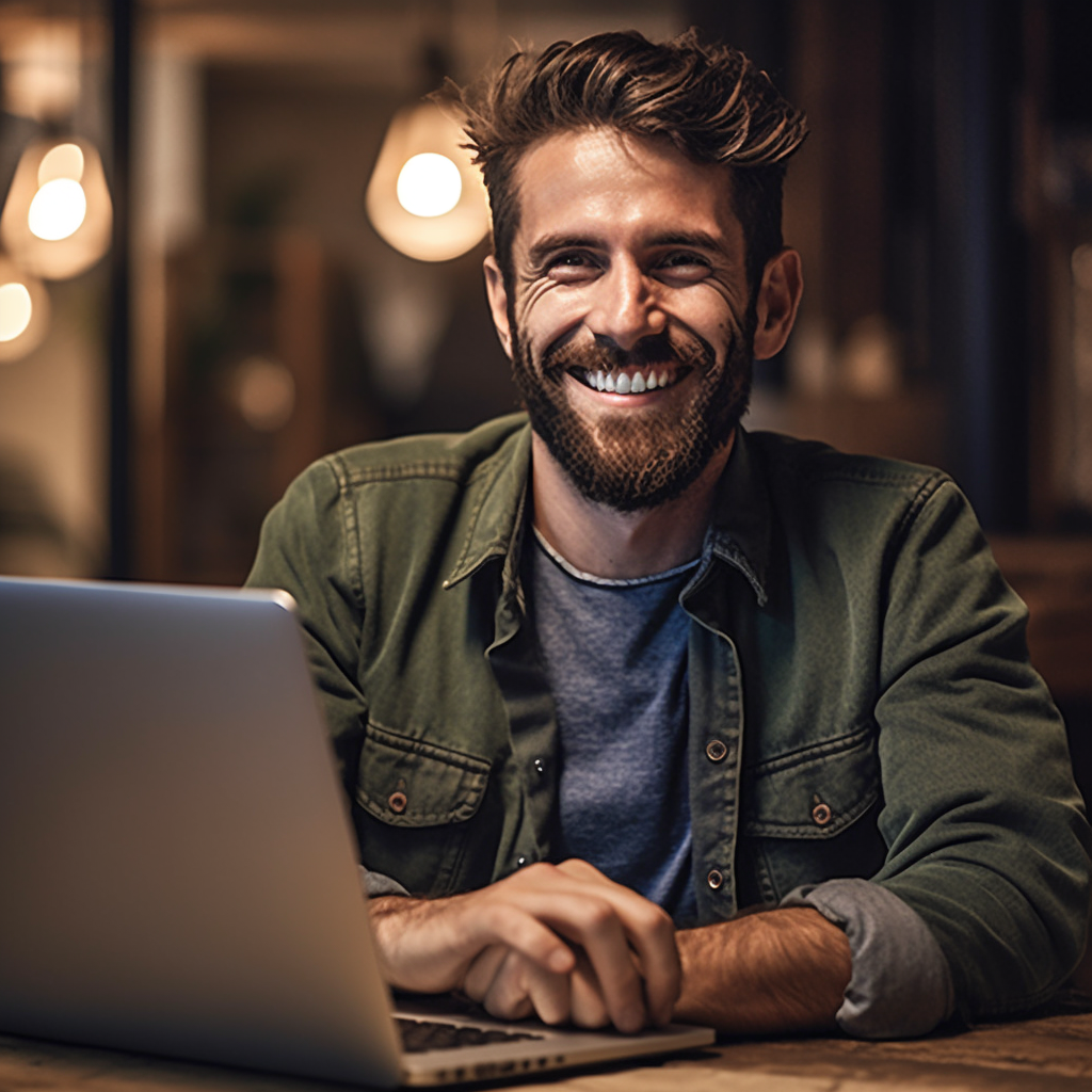 **a remote worker on his computer. Professionnal but smiling --repeat 10 --v 5.1** - Image #3