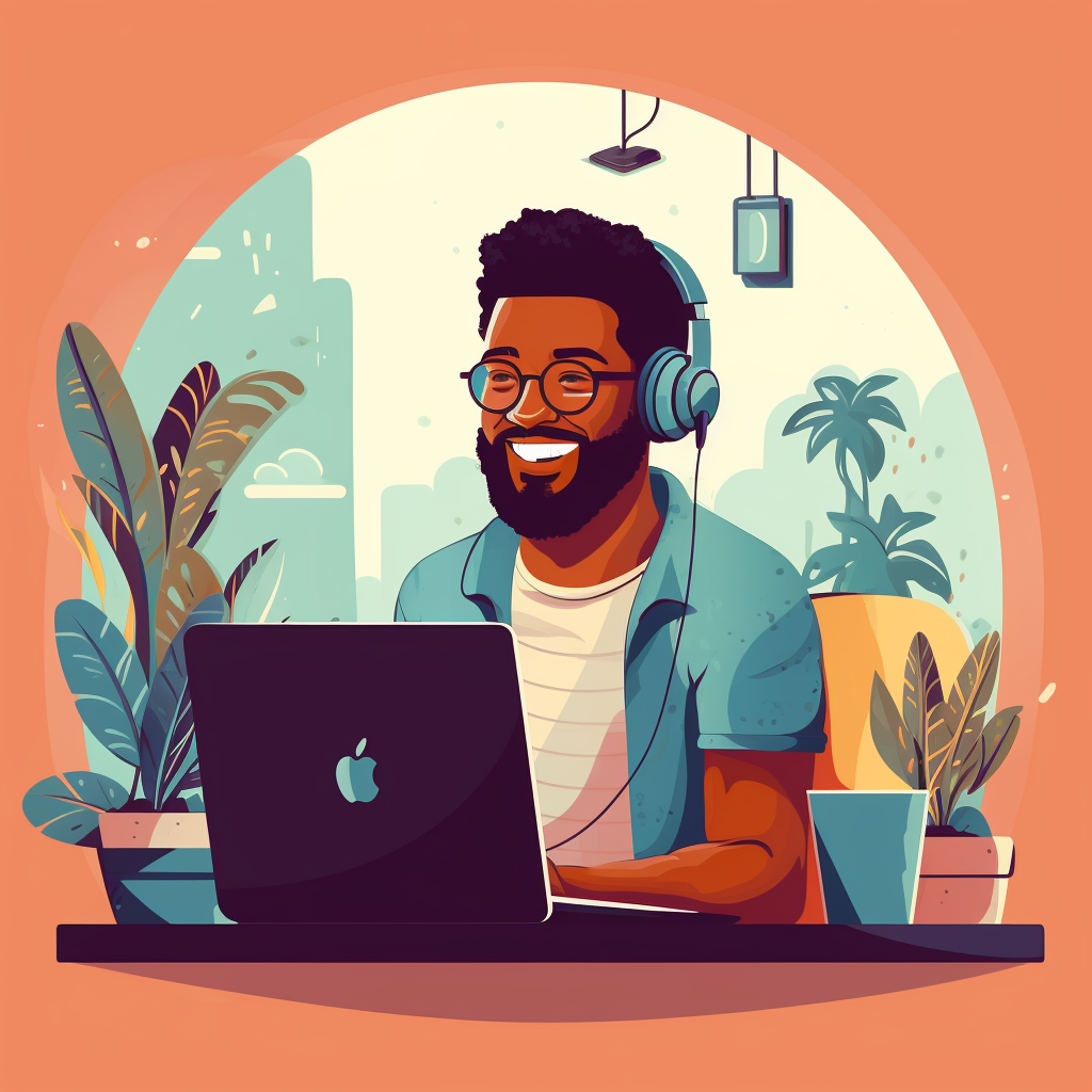 **a remote worker on his computer. Professionnal but smiling --repeat 10 --v 5.1** - Image #1