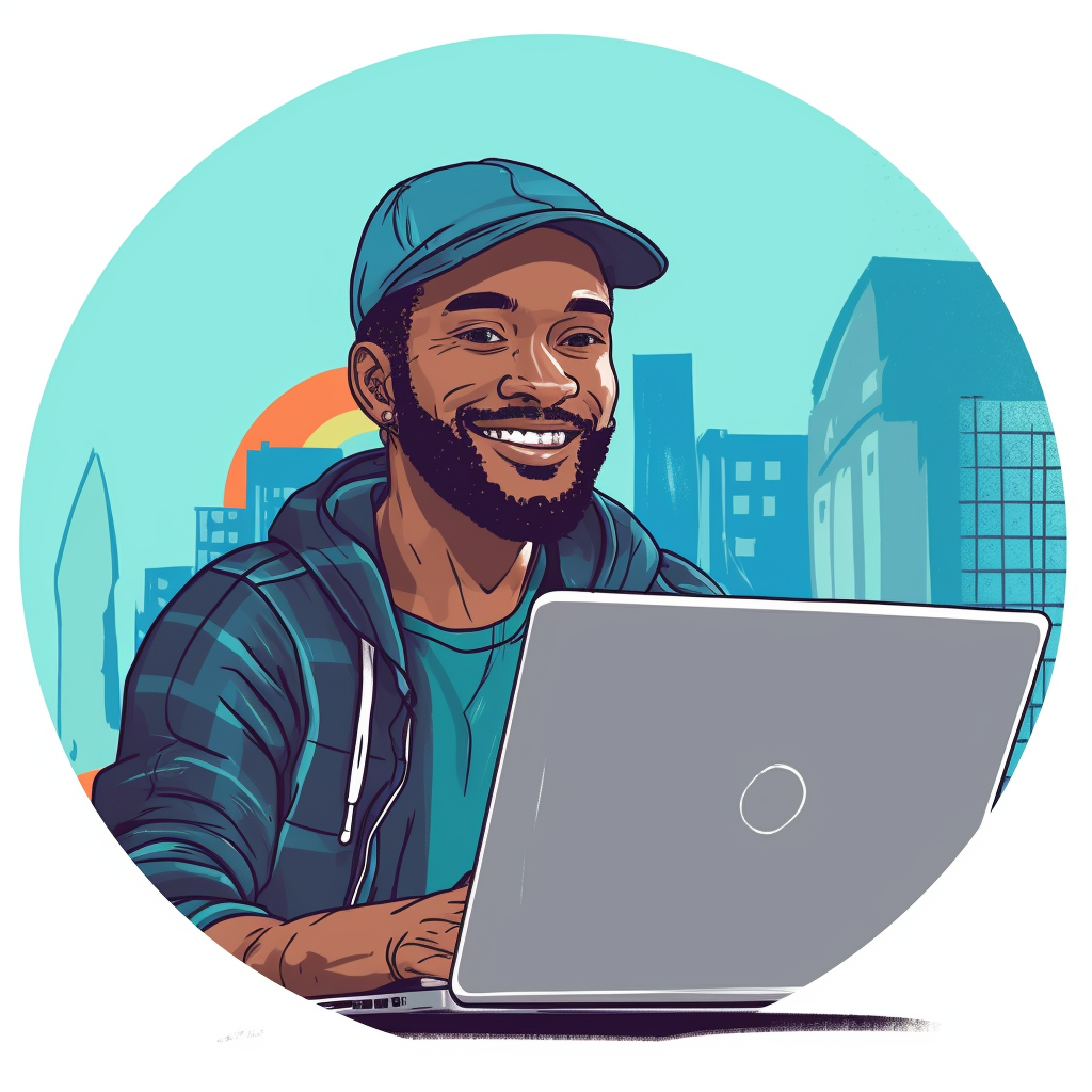 **a remote worker on his computer. Professionnal but smiling --repeat 10 --v 5.1** - Image #4