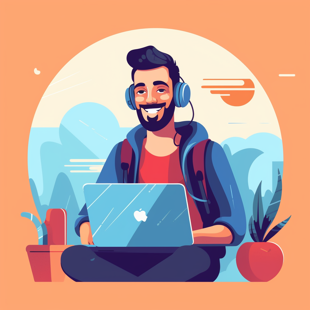 **a remote worker on his computer. Professionnal but smiling --v 5.1** - Image #4