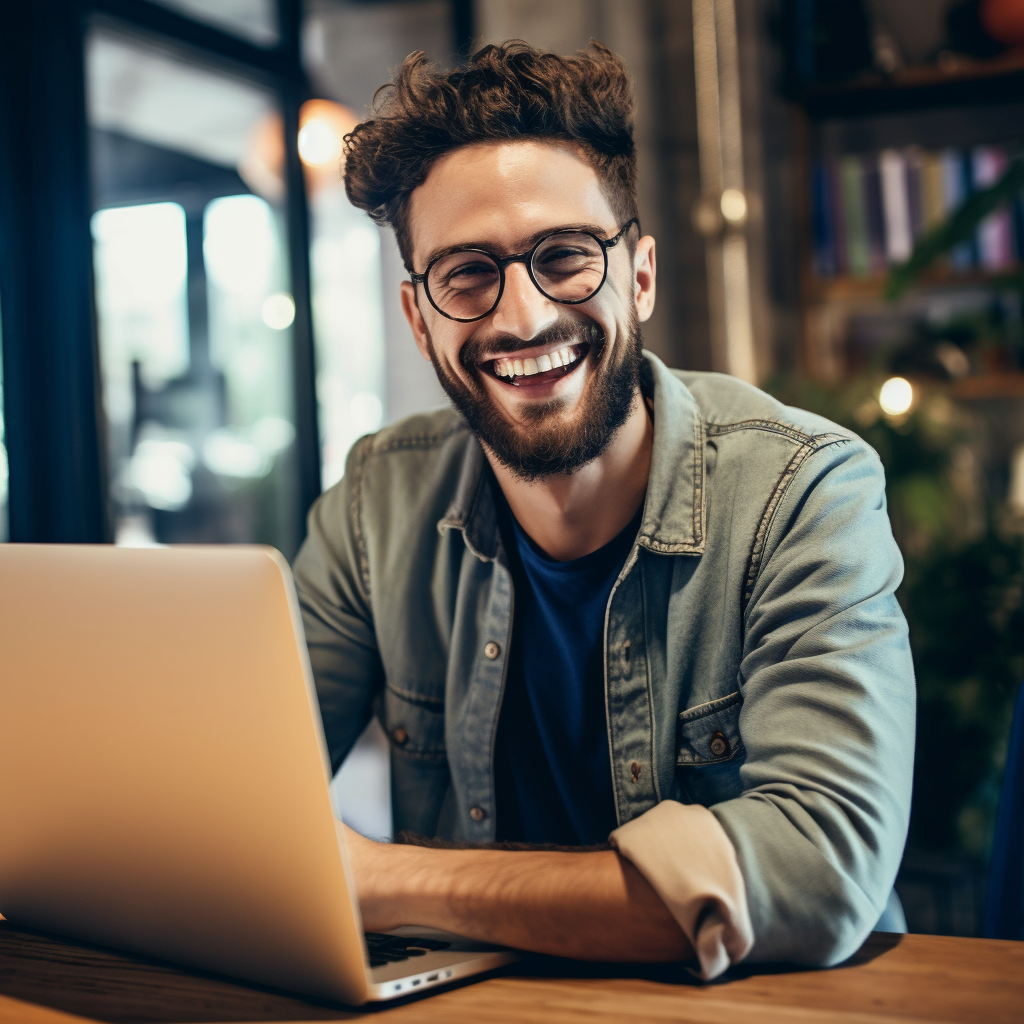 **a remote worker on his computer. Professionnal but smiling --repeat 10 --v 5.1** - Image #3