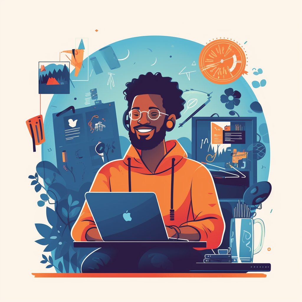 **a remote worker on his computer. Professionnal but smiling --repeat 10 --v 5.1** - Image #4